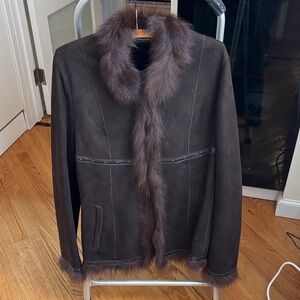 Milano Black Leather Jacket with Fur Detail